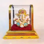 FRIZKA Home Decor | Ganesha Idol in Glass Box | Ganpati Car Dashboard |Ganpati Idol Showpiece | Ganpati Idol Car Dashboard | Gifting Ideas | Height 11.5 cm ; Length 8.5 cm ; Width 6.5 cm