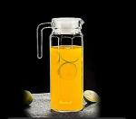 NAVPATH Glass Water Jug with Lid 1.1 Liter Transparent (Crystal Clear) Hexagon Shape Sturdy Glass Pitcher for Hot Water, ice Tea, Juice, Beverages, Milk Carafe for Dining Table (1100ml) 1 Pcs