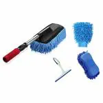 MOBONE Sponge Duster/Dusting Glove/Glass Wiper/Car Duster Multipurpose Microfiber Interior and Exterior Cleaning Kit with Extendable Handle for Car, Bike, RV, Boats or Home