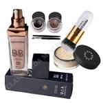 Classyhuda professional foundation, face powder, brush, 2 in 1 gel eyeliner black & brown. Combo Mini Makeup Kit.