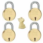 Link 8 Levers 65mm Round Brass Body Padlock| Hardened Shackle | Double Locking with 4 Brass Keys| (Gold, Pack of 4)|10 yrs Warranty