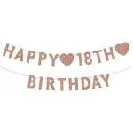 Festiko Rose Gold 18th Birthday Banner, Glitter Happy 18 Years Old Boy Or Girl Party Decorations, Supplies