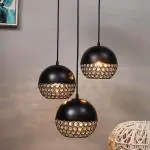 Homesake Hanging Light 3-Round Ceiling Lights Pendant Light, Items For Living Room, Chandelier For Living Room Modern, Balcony Decor, Diwali Decoration Items For Home Decor - Black, Pack Of 1