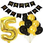 FANEX Black and Gold Foil Happy Birthday Banner and Metallic Balloons