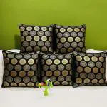 BALLEY Black and Gold Dupain Silk Cushion Cover (16 x 16 inch) (Pack of 5)