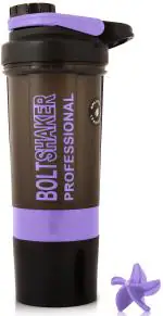 Zyro Bolt Gym Shaker Bottle Blending Mixer Ball 600 ml+1 container for Protein Shake Protein Shaker/Sipper Bottle, Ideal For Protein, Pre Workout And BCAAs & Water BPA Free (Purple,Pack of 1)
