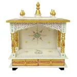 Antique Rustic Handpainted Wooden Home Temple - Puja Mandir for Home Big Size | Home Temple | Wooden Temple | Wooden Mandir | Mandir for Home Big Size (White & Golden Red)