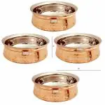 Prisha India Craft Stainless Steel Copper Handi Bowl for Serving Dishes, Capacity 300 ML,Set of 4
