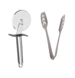Blue Wonder Stainless Steel SS Pizza Cutter With Stainless Steel Momo Tongs and (Multicolour, Pack of 2)