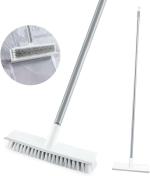 MONYRO Bathroom Cleaning Brush with Wiper - Dual-Function Scrub Brush for Toilet, Shower, and Tile | Multi-Purpose, Soft Bristle Brush with Squeegee for Efficient Bathroom Cleaning