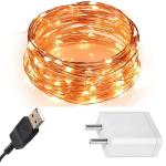 MANSAA USB LED String Light | 10 Meter 100 LEDs | Yellow Color | With USB Adaptor | Home Decor LED Light