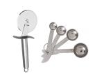 Blue Wonder Stainless Steel SS Pizza Cutter With Stainless Steel Measuring Spoons and (Multicolour, Pack of 2)