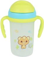 Mom's Pride Green Plastic Baby Opaque Soft Straw Sipper White Anti Spill Sippy Cup With Adjustable Strap - 350 Ml