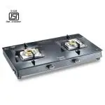 Prestige Vectra 2 Burners Toughened Glass Gas Table|Powder Coated Body|Jumbo Brass Burners|Unique Pan Support|Cleaning Stand, Lighter & Holder|3 Way Gas Inlet|Black