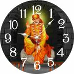eKARTIK Sai Baba Printed Designer Round Wooden Wall Clock Without Glass, Brown, 11X11 Inches (2023_70)