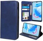 Unistuff Faux Leather Back Case Flip Cover for Realme C11 2021 with ID Card Slot | Foldable Kickstand | 2 Card Slot | 1 Cash Slot - Executive Blue, 57034