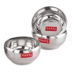 HAZEL Serving Bowl Set of 3 | Stainless Steel Bowl for Dessert, Cereal, Smoothie | Steel Katori Set Of 3 | 100 ml each, Silver
