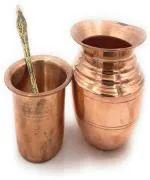 SHLINCO SHLINCO Kalash Panchapatra Set , Copper , Brown Colour Used In Temple , Spiritual Occasions , Puja , Combo Pack Of 2 Items . Panchaparta Spoon made of Brass Golden Colour. Copper (3 Pieces, Brown)