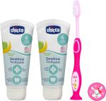 Chicco Pink Pack of mela Applebanana 50 ml Toothpaste And Toothbrush ,6m- 3Yrs