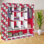 BE MODERN 12 Shelves Diamond Wall Print Carbon Steel Collapsible Wardrobe (Finish Color -23_RED, DIY(Do-It-Yourself))