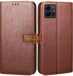 Niger iQOO Z6 Pro 5G Brown Artificial Leather Scratch Proof Mobile Back Flip Cover with Holder
