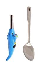 First Front Dolphine Shape Electric Gas Lighter With Stainless Steel Paan Spoons and Multicolour, Pack of 2