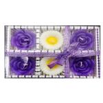 GANPATI Beautiful Diwali, Navratri Home Decor Flower Design Candles, 4 Purple Rose, 2 Yellow & White Sunflower