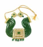 Bella Store Green Brass Handmade Kundan Golden Chokar Necklace with Shining Beads for Women