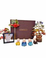 Shubhanjali store Stone 7 Chakra Tree and Rose Quartz Gua Sha with Buddha Monks