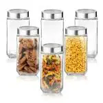 Treo Cube White Glass Storage Jars (1000 ml) pack of 6
