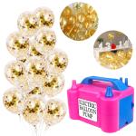 Zyozique Portable Dual Nozzle Electric Inflator Balloon Pump with Gold Confetti Balloons for Decoration 13 Pcs