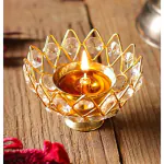 pujaNpujari Lotus Shape Crystal Akhand Diya Jyothi Oil Deepam Brass for Puja Home Decor Small