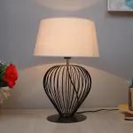 Homesake Black Modern Tulip Table Lamp - Minimalist Small Bedside Lamp with Hollowed Out Base KhadiLinen Fabric Shade, Vintage Nightstand Lamp for Bedroom Living Room Side Table Desk Kids Room