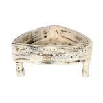 Baanmata International Lightweight White Triangle Wooden Grinder Side Garden Table (37 x 37 x 17 cm)