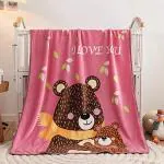 Koochie-Koo Pink multipurpose Reversible Teddy Bear Printed Fleece Wrapper Blanket ,100X150 cm