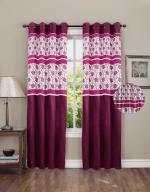 HOME MAX Dark Pink Floral Polyester Pack Of 2 Semi Transparent Door Curtain, 122 X 214 Cm