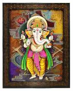 Indianara Multicolor Ganesha Painting Without Glass 25.4*30.5*1 cm