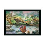 Dharvika Innovations Design 17 Synthetic Rajasthani Village Modern Art Painting Sparkle Coated Home Decorative With Frame, 14 X 20 Inch