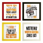 Indianara Set Of 4 Motivational Quotes Paintings In Red Yellow Black White Frames (2118) Without Glass 9.5 X 9.5 Inch Each
