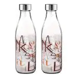 TREO By Milton Ivory Premium Glass Printed Bottle, Set of 2, 1000 ml Each, Words | Shakes | Smoothies | Water Bottle | Milk Bottle | Juice | Cocktail Bottle | Decor Bottle | Designer Bottle