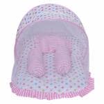 Superminis Pink Cotton Mosquito Net Bedding Set, Pink, 1 Mattress, 1 Head Pillow, 2 Side Pillows And Mosquito Net (0-12 Months)