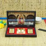 pujaNpujari Gold Plated Saibaba Photo Frame with Charan Paduka for Pooja Room Religious Frame