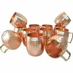 Prisha India Craft Moscow Mule Solid Copper Mug, 550 Ml, Set of 12