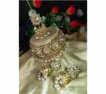 Gyaan Jewels Handmade Gold Plated Alloy Earring and Necklace Set White Free Size