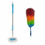 Vararo 360 Degree Rotable Microfiber Floor Mop with Stainless Steel Handle and Duster