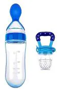 ShopiMoz Silicone Spoon Food Feeder & Fruit Feeder for Toddlers Food Grade Silicone Container 90ml and Nipple BPA Free Combo Pack of 2 Items