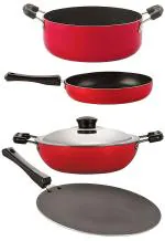 Nirlon 4 pcs of Red and Black Non-stick Kitchen Cooking Utensil Combo Set, Standard