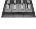 Wolblix Cash Register Drawer Insert Tray with 4 Bill/3 Coin Compartments for Money Storage Grid Cashier With Clip Hotel Supermarket Shop (Black)