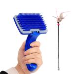 Emily Pets Slicker Brush with Cat Stisk Toy Combo Set Cleaning Slicker brush for dog & Puppies, Pet Grooming Comb with Press Key, Dog Hair Remover brushes For Small Medium Dog (Color May Vary, Pack2)