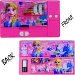 POKSI Frozen Jumbo Double sided Stationary Box Plasticl Pink Frozen Art Plastic Pencil Box l Set of 1 Pink